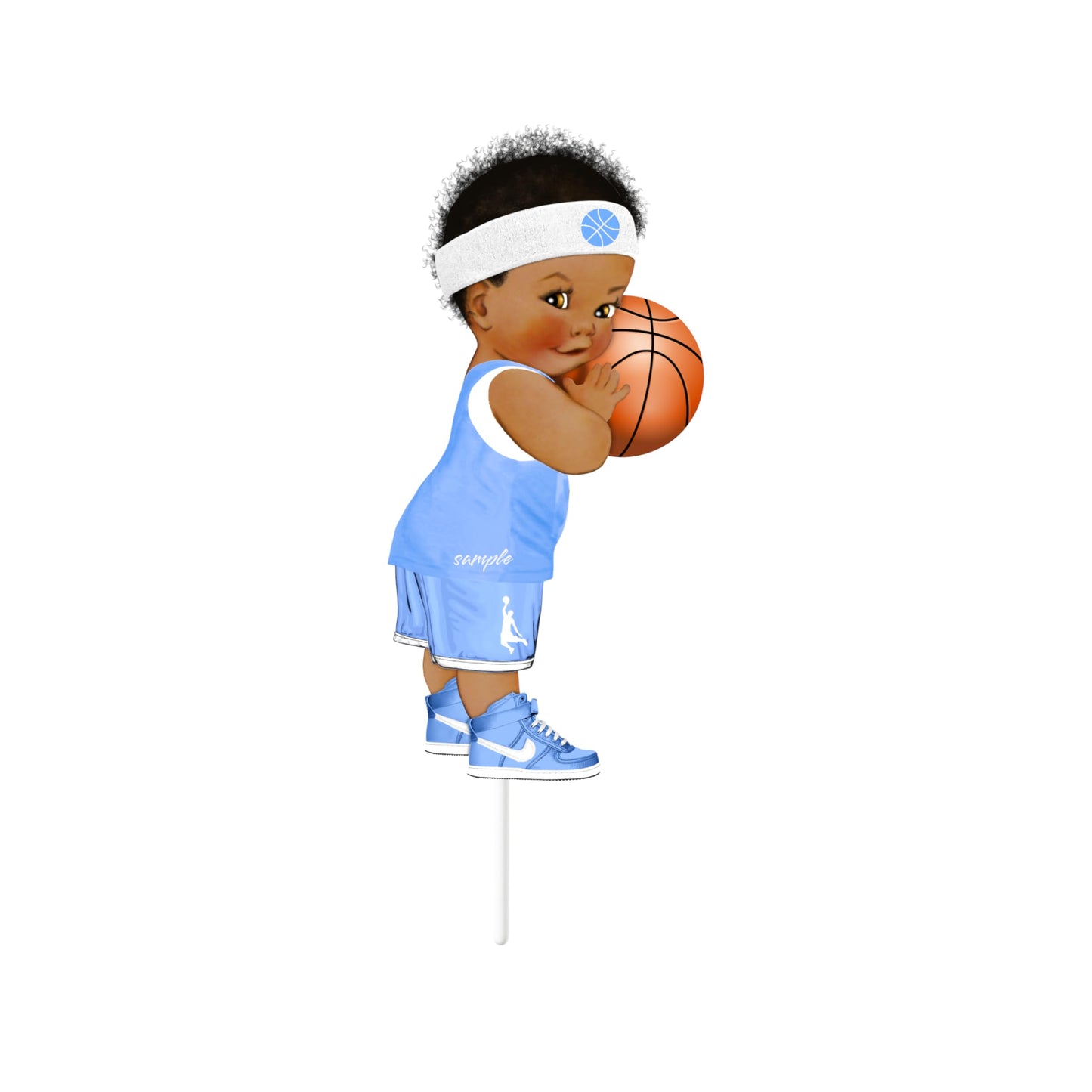 Basketball Ligth Blue Baby Boy Centerpieces Cutouts, Stotr 1st Birthday Baby Shower Party Decorations Suppiles. (African American, Set of 3 Centerpieces)