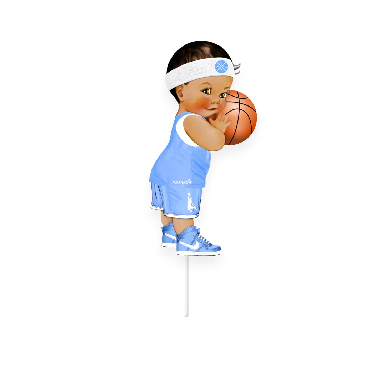 Basketball Ligth Blue Baby Boy Centerpieces Cutouts, Stotr 1st Birthday Baby Shower Party Decorations Suppiles. (African American, Set of 3 Centerpieces)