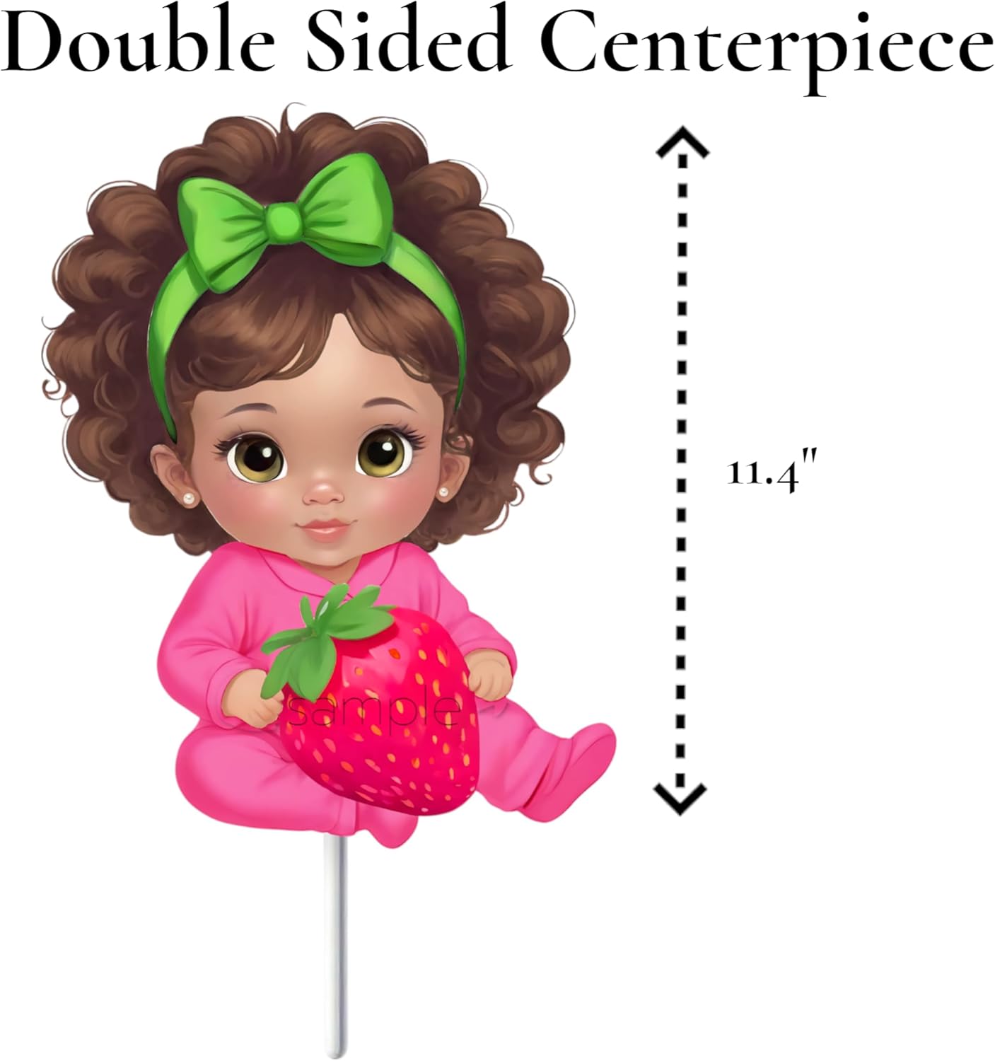 Sitting Strawberry Baby Girl Cutouts Centerpieces, Strawberry Theme Party Table Decor, Red Pink Green Baby Shower Birthday Party Decor (Brunette, One Double Sided Centerpiece)