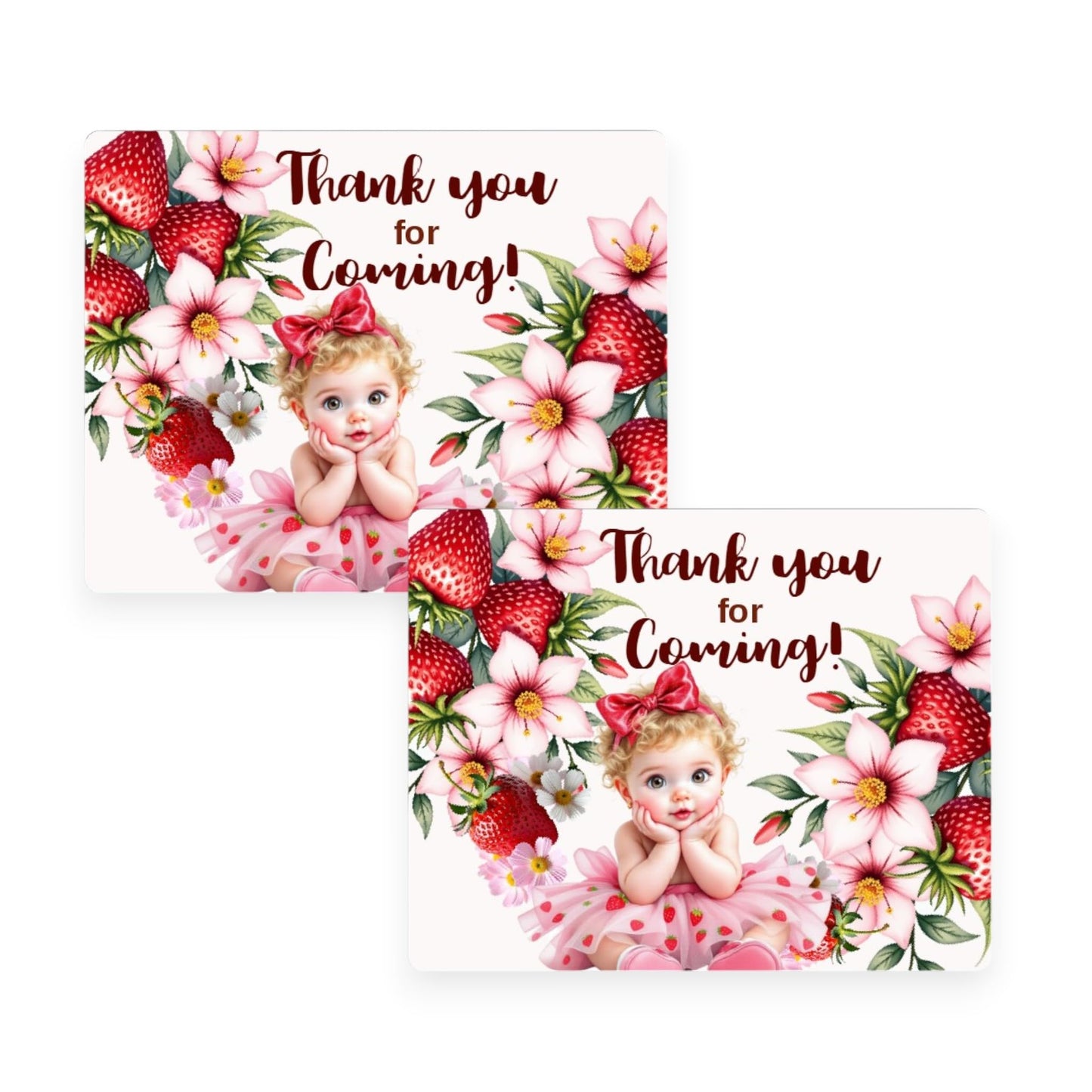 Baby Shower Strawberry Girl 30 Party Favor Labels for Lip Balm Sticks, Envelopes, Favor Jar, Friut Birthday Decorations (African American)