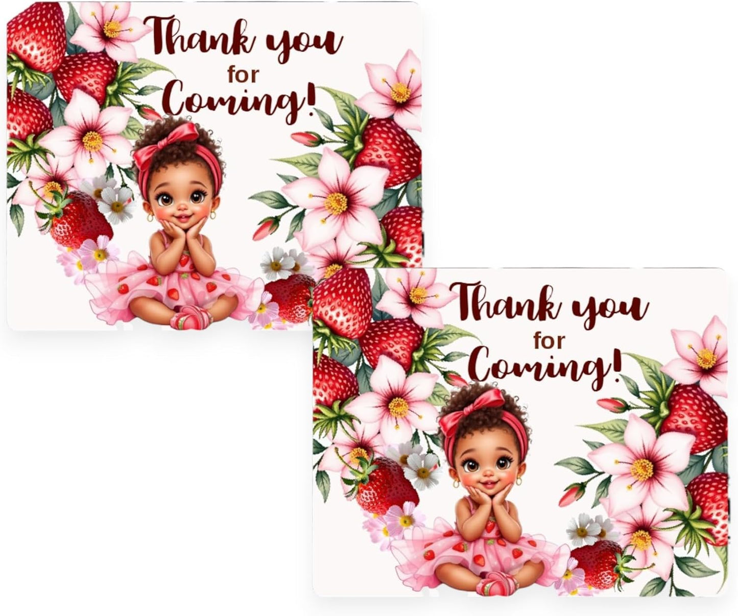Baby Shower Strawberry Girl 30 Party Favor Labels for Lip Balm Sticks, Envelopes, Favor Jar, Friut Birthday Decorations (African American)