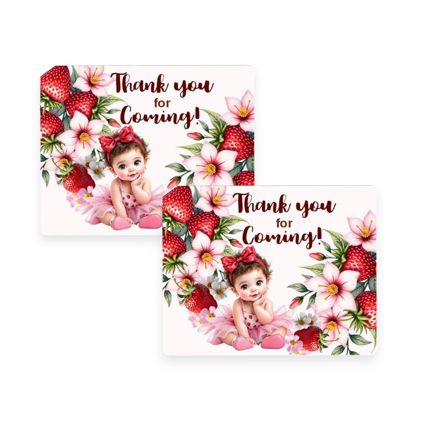 Baby Shower Strawberry Girl 30 Party Favor Labels for Lip Balm Sticks, Envelopes, Favor Jar, Friut Birthday Decorations (African American)
