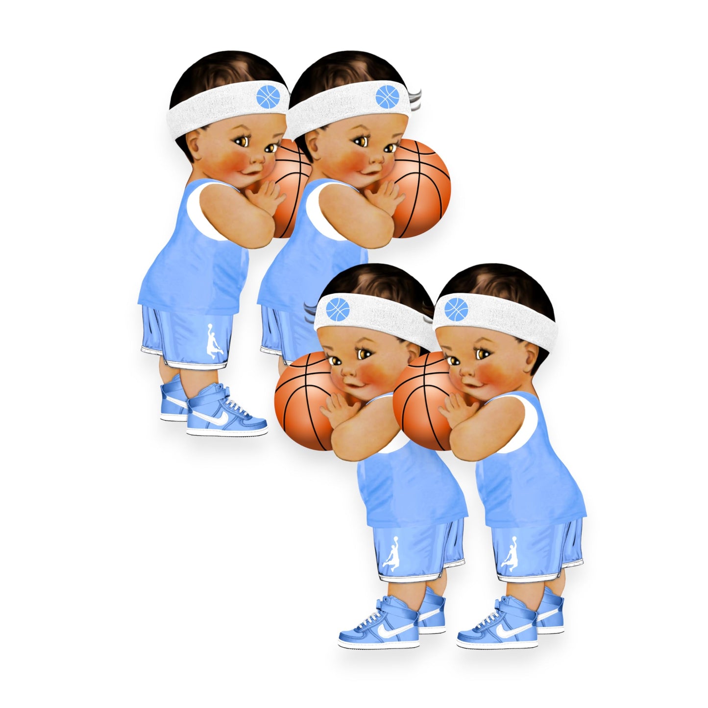 Basketball Ligth Blue Baby Boy Centerpieces Cutouts, Stotr 1st Birthday Baby Shower Party Decorations Suppiles. (African American, Set of 3 Centerpieces)