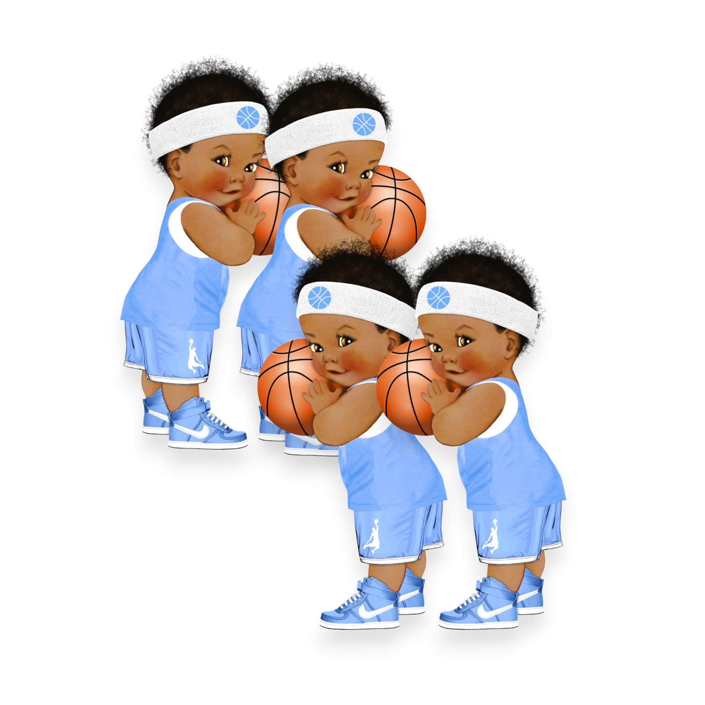Basketball Ligth Blue Baby Boy Centerpieces Cutouts, Stotr 1st Birthday Baby Shower Party Decorations Suppiles. (African American, Set of 3 Centerpieces)