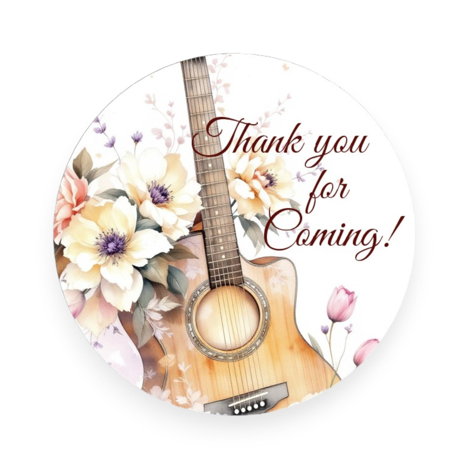 Floral Guitar Labels for Music Party Favors Decorations, 40 Stickers Festival Music Theme Birthday Party Supplies (Autumn Guitar)
