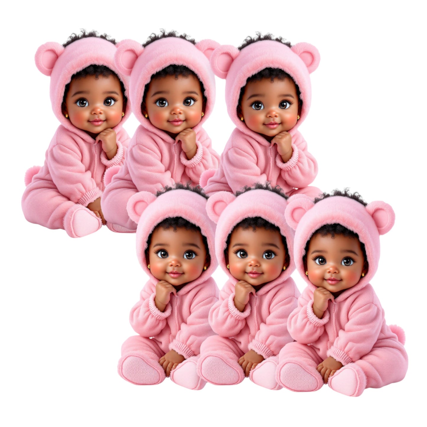 Pink Baby Girl Bear Cutouts DIY Centerpieces, Baby Shower 1st Birthday Party Table Decorations, Wall Room Decor (African American #3, 15 inches(2 Left, 2 Right))