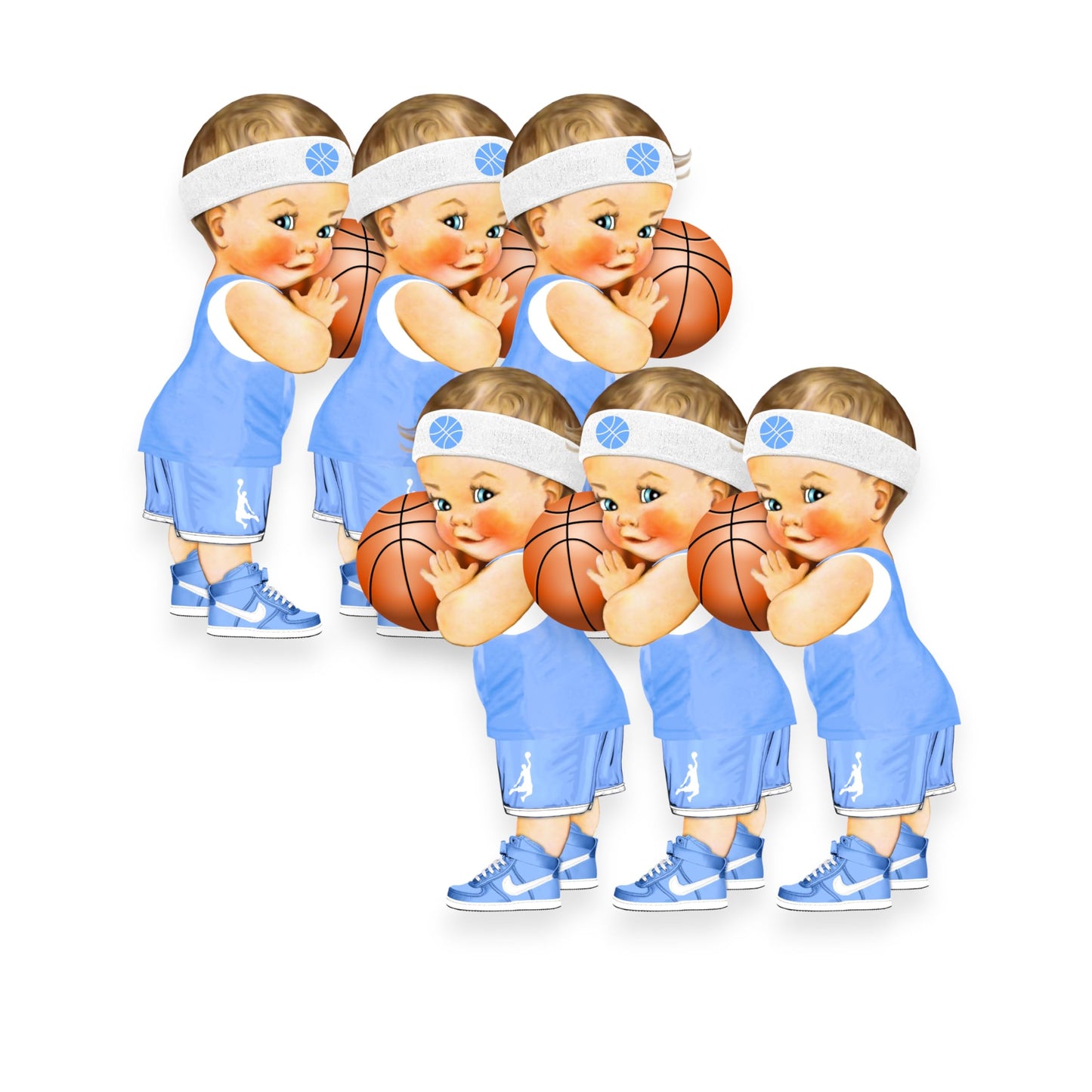 Basketball Ligth Blue Baby Boy Centerpieces Cutouts, Stotr 1st Birthday Baby Shower Party Decorations Suppiles. (African American, Set of 3 Centerpieces)