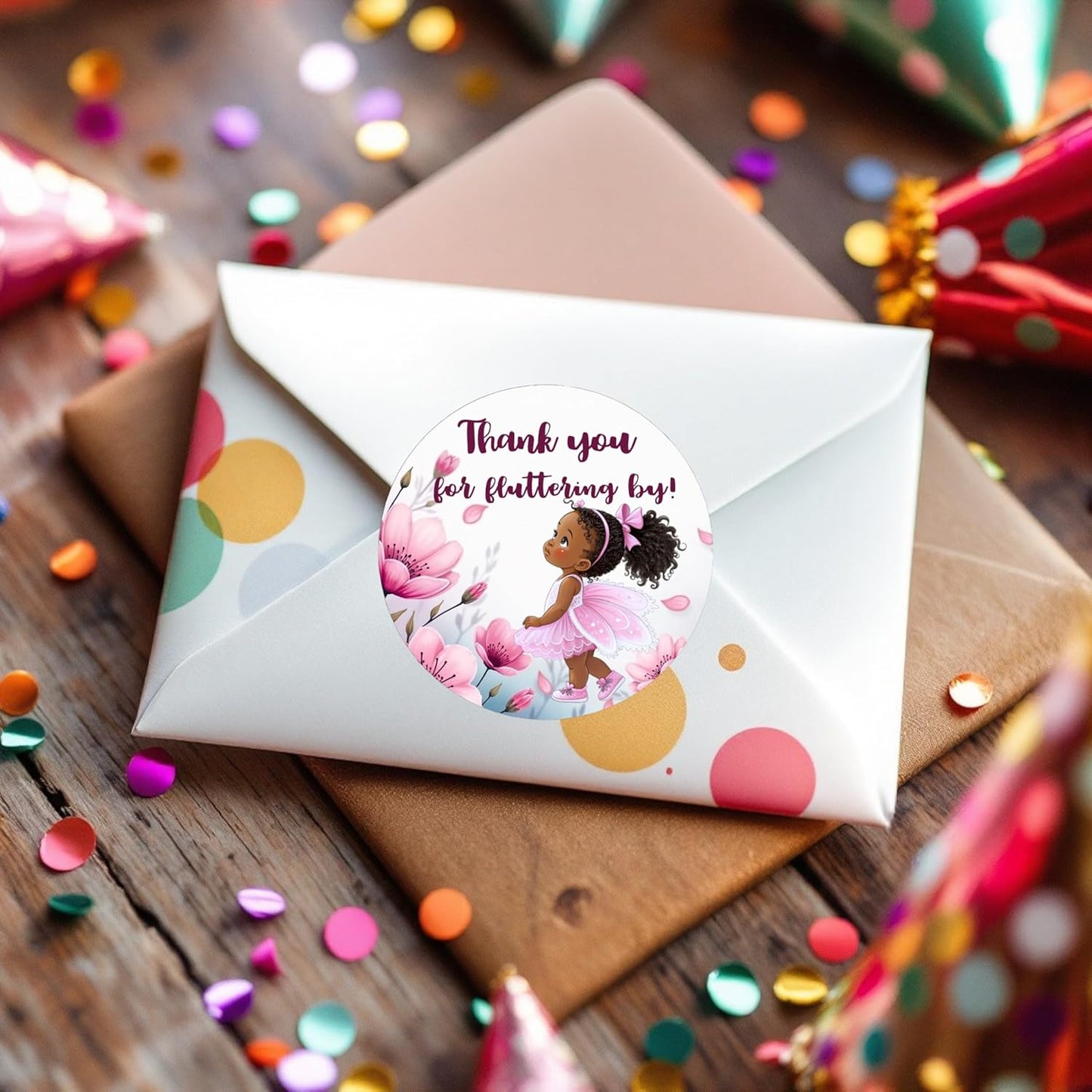 40 Fairy Garden Party Decorations Labels Stickers Birthday Party (African American)