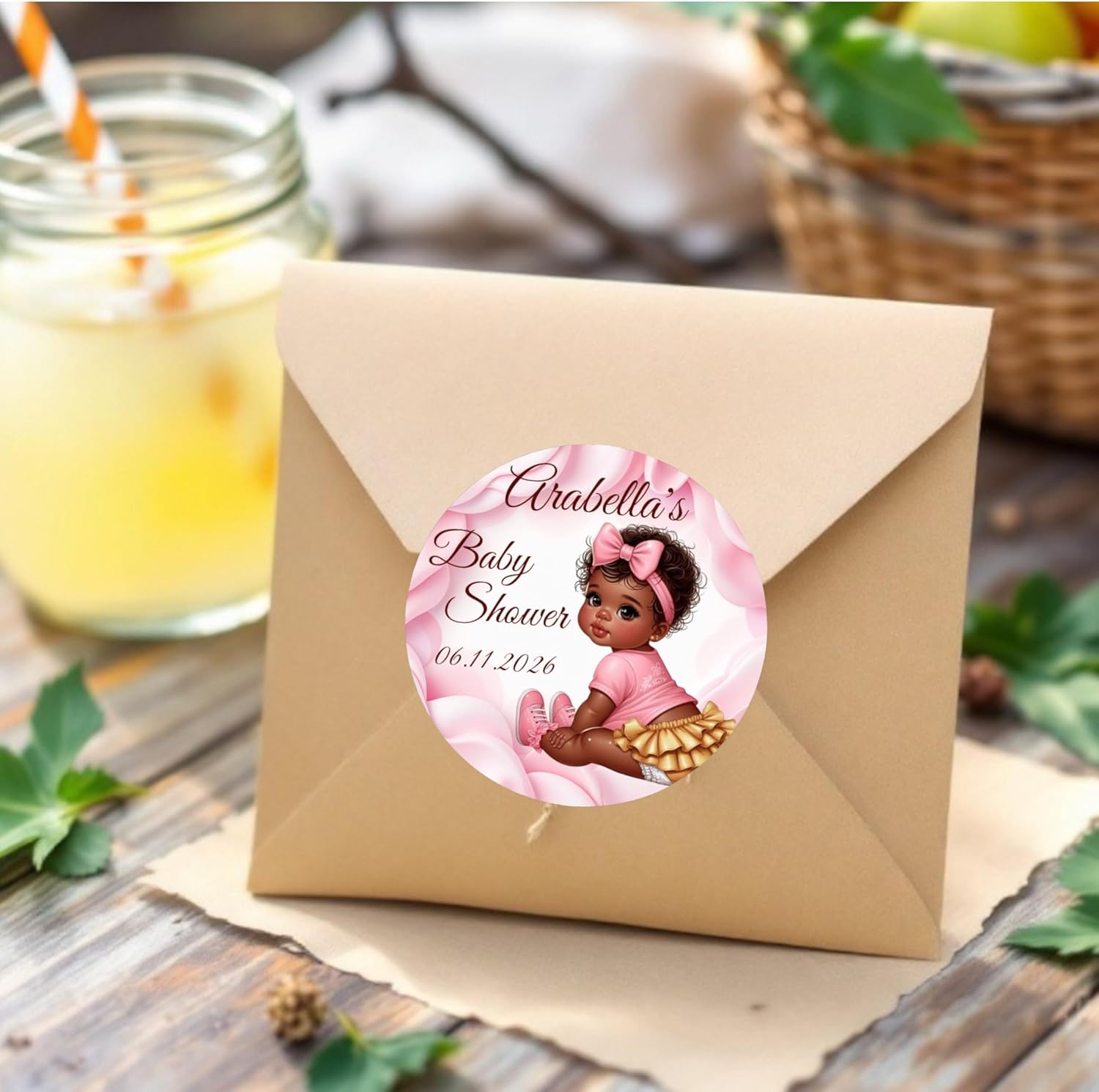 Personalized Girl African American Party Favor Labels, 1st Birthday Custom Name Date Stickers Decorations