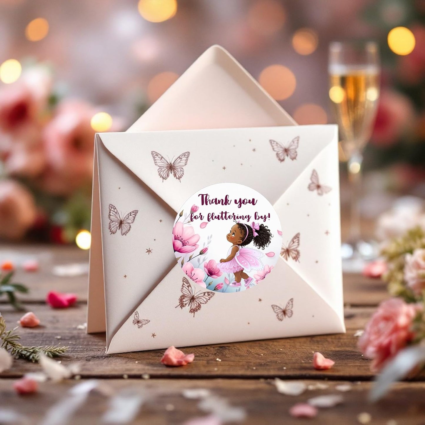 40 Fairy Garden Party Decorations Labels Stickers Birthday Party (African American)