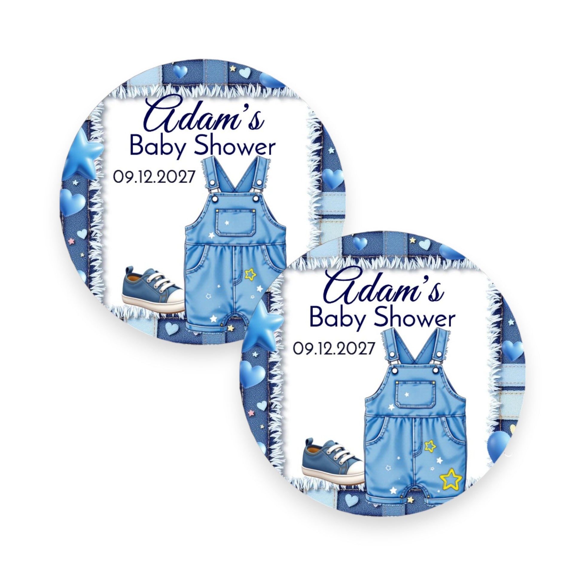 Personalized Blue Jeans Baby Shower Labels, Denim 1st Birthday Party Favor Stickers (Denim Girl #1)