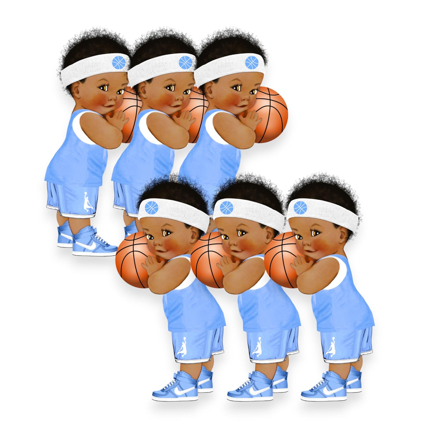 Basketball Ligth Blue Baby Boy Centerpieces Cutouts, Stotr 1st Birthday Baby Shower Party Decorations Suppiles. (African American, Set of 3 Centerpieces)