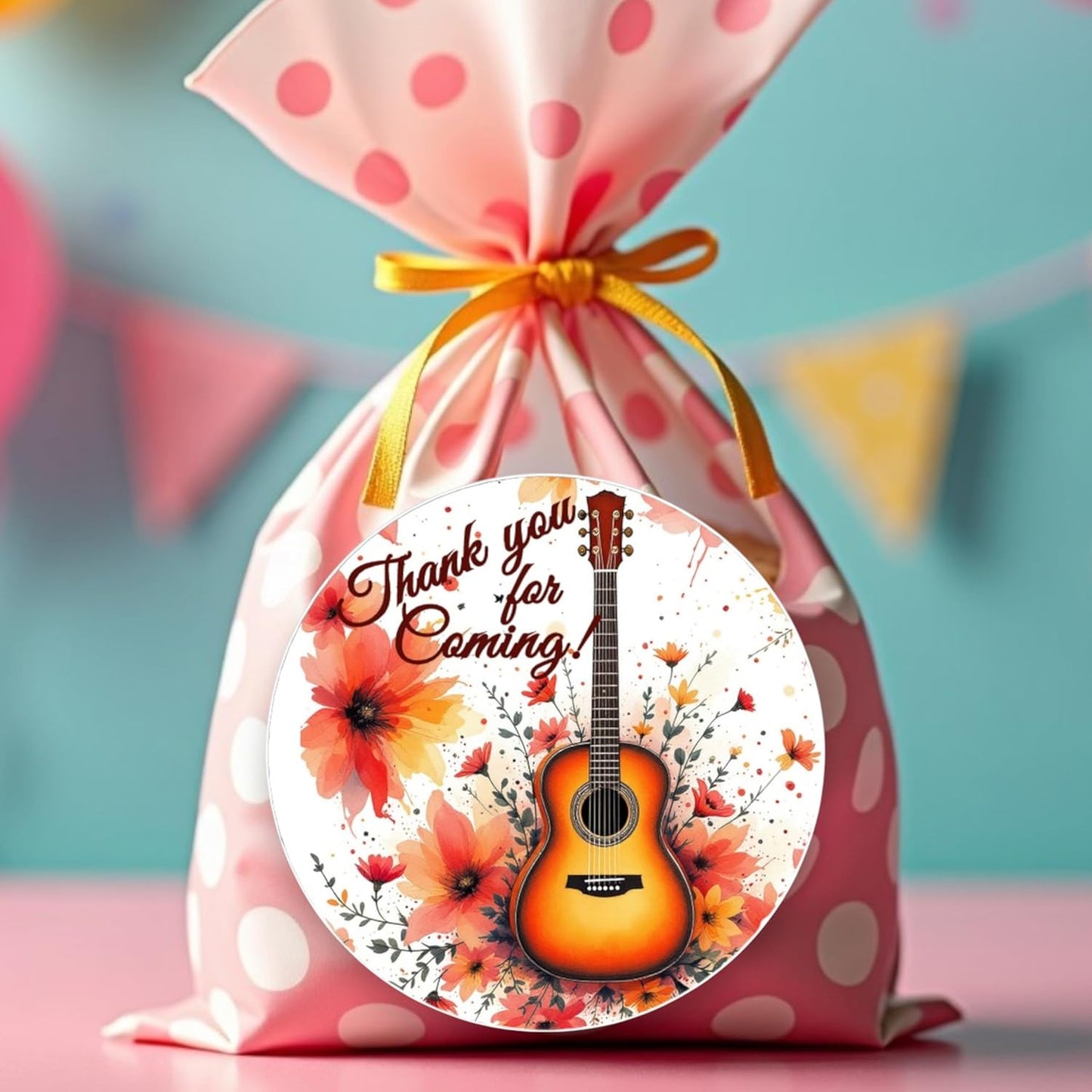 Floral Guitar Labels for Music Party Favors Decorations, 40 Stickers Festival Music Theme Birthday Party Supplies (Autumn Guitar)