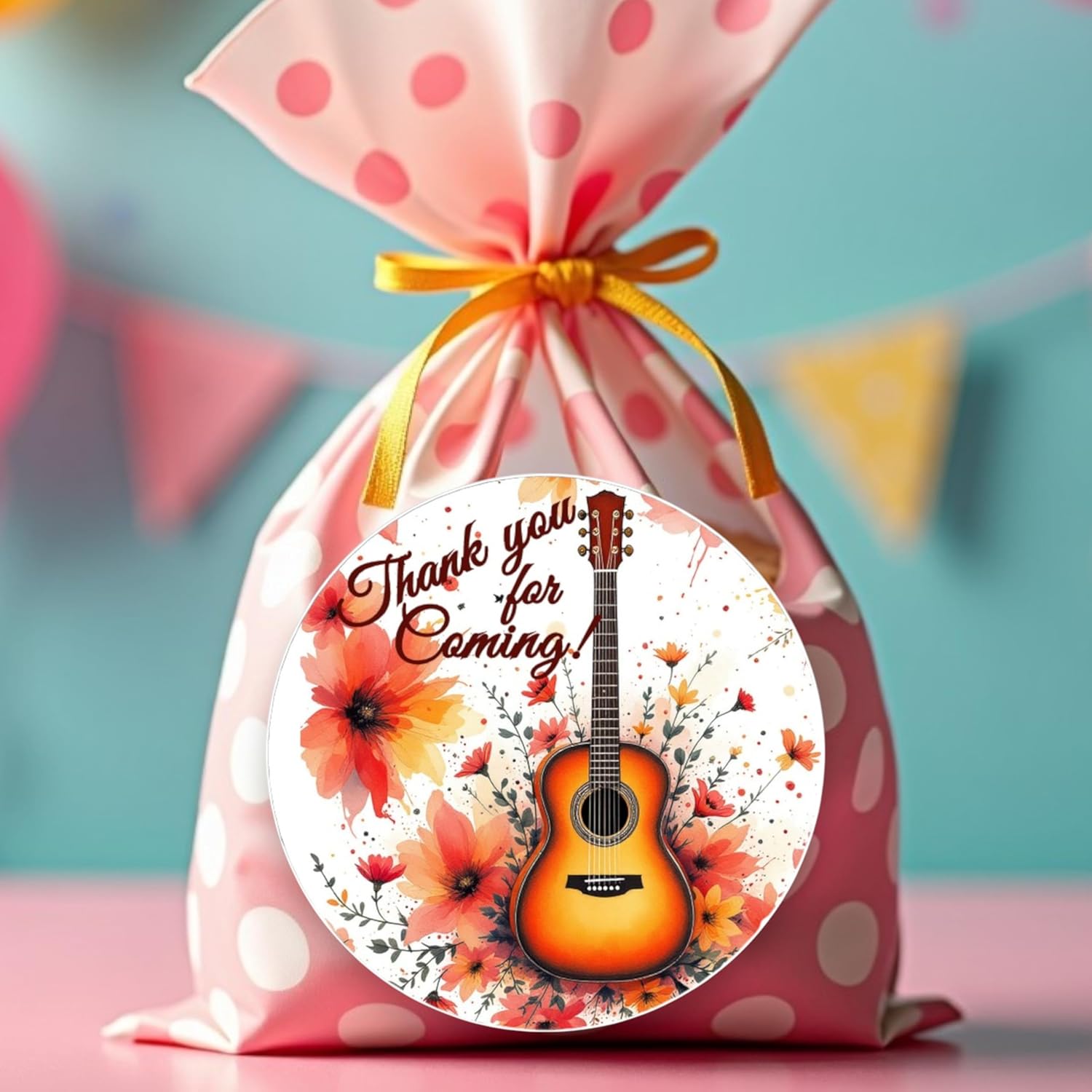 Floral Guitar Labels for Music Party Favors Decorations, 40 Stickers Festival Music Theme Birthday Party Supplies (Autumn Guitar)