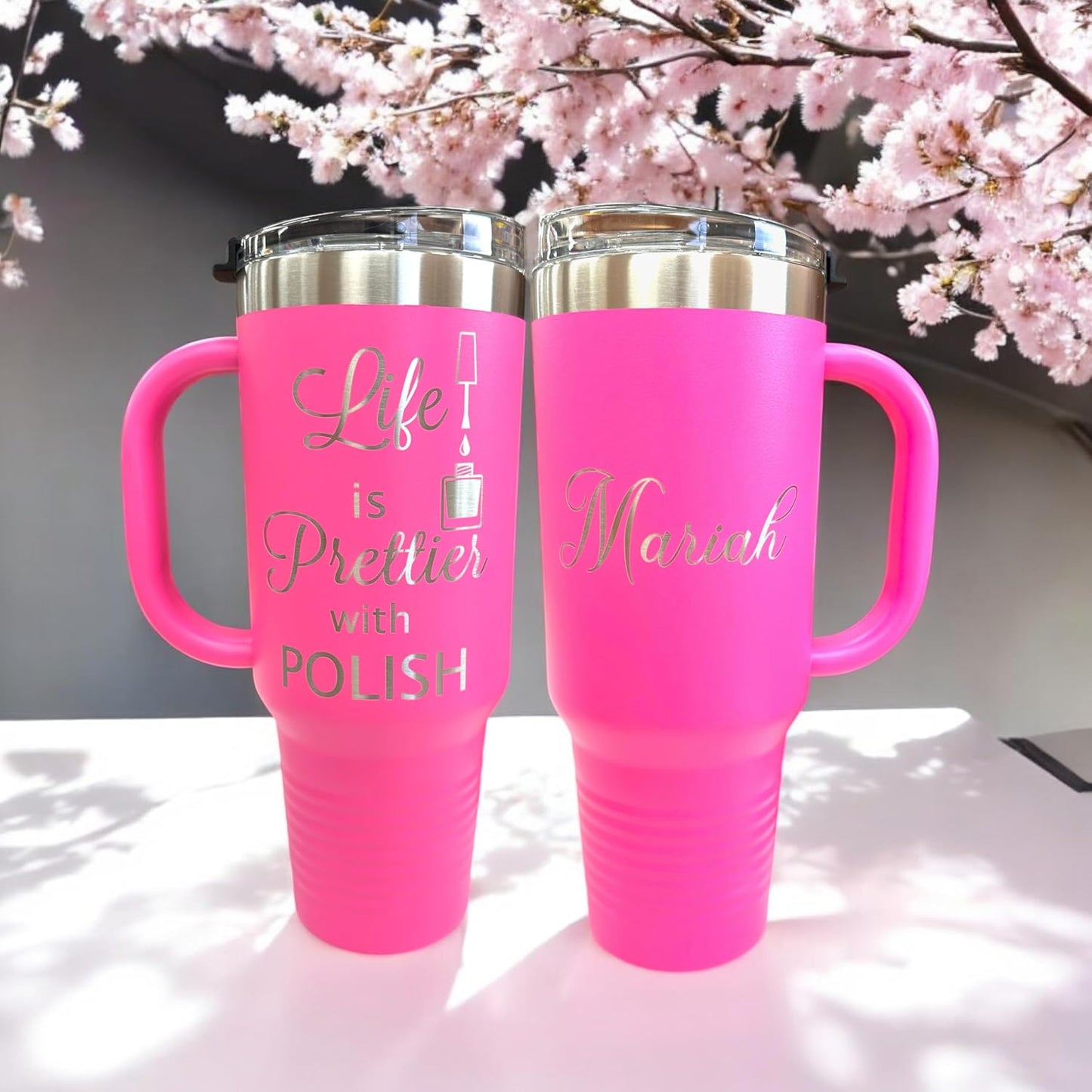 Personalized 40 oz Nail Salon Tumbler with Handle, Gift for Nail Techs