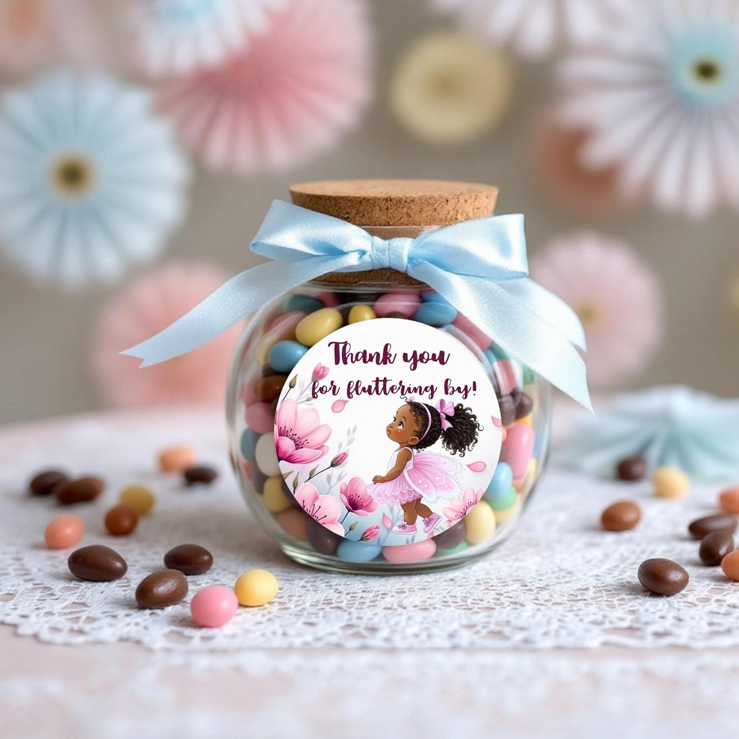 40 Fairy Garden Party Decorations Labels Stickers Birthday Party (African American)