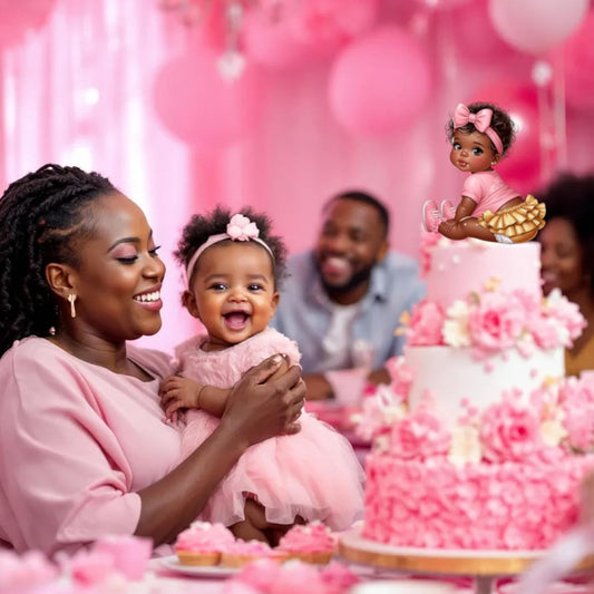 African American Baby Girl Shower Cutouts, Pink Gold Party Decorations, DIY Centerpieces Cupcake Toppers Baby Shower, Birthday, Gender Reveal (10.6" (3 Facing Left, 3 Facing Right))
