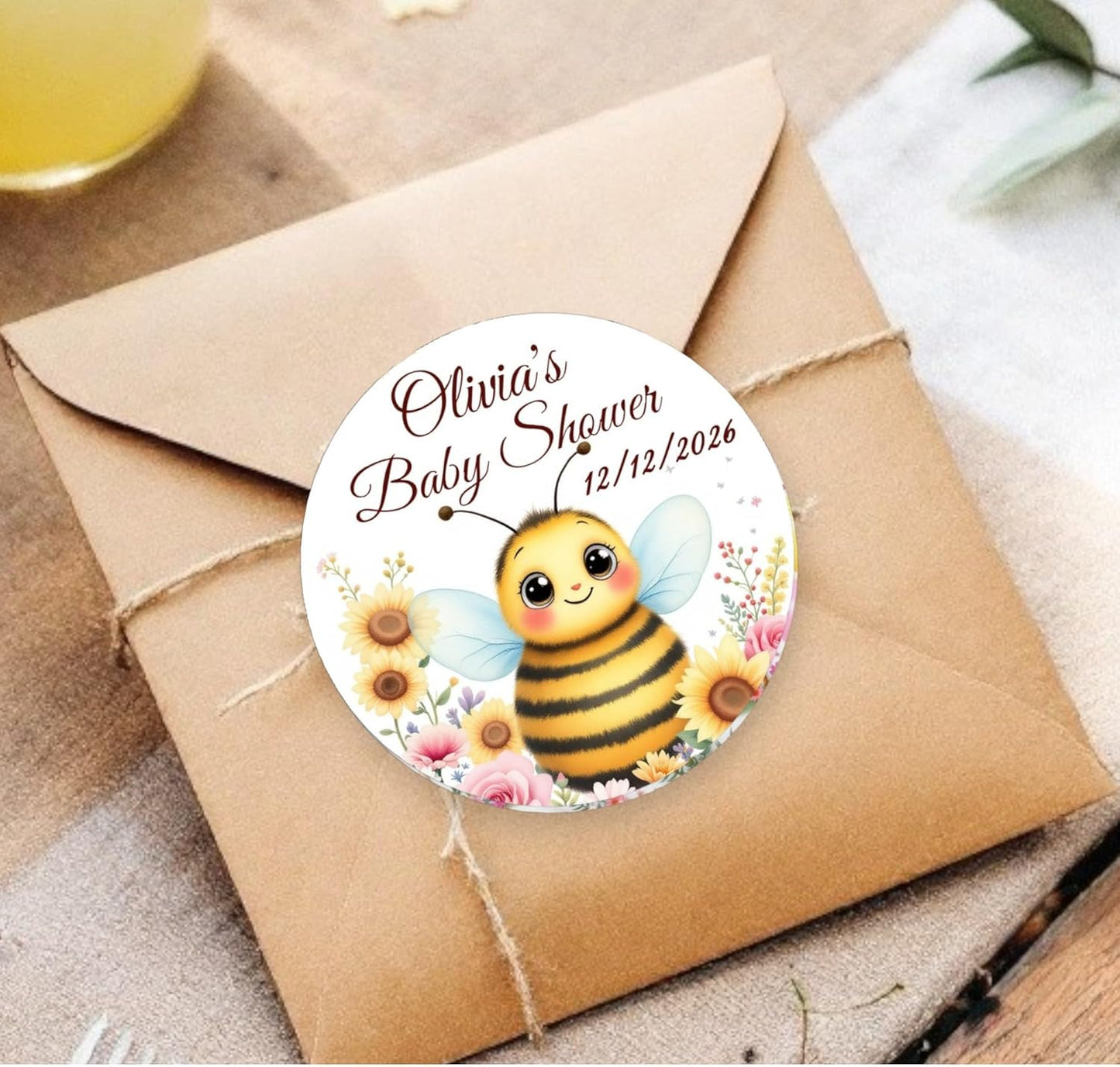 Personalized Baby Bee Shower Labels, 40 Custom Name Birthday Party Favors Stickers Decorations