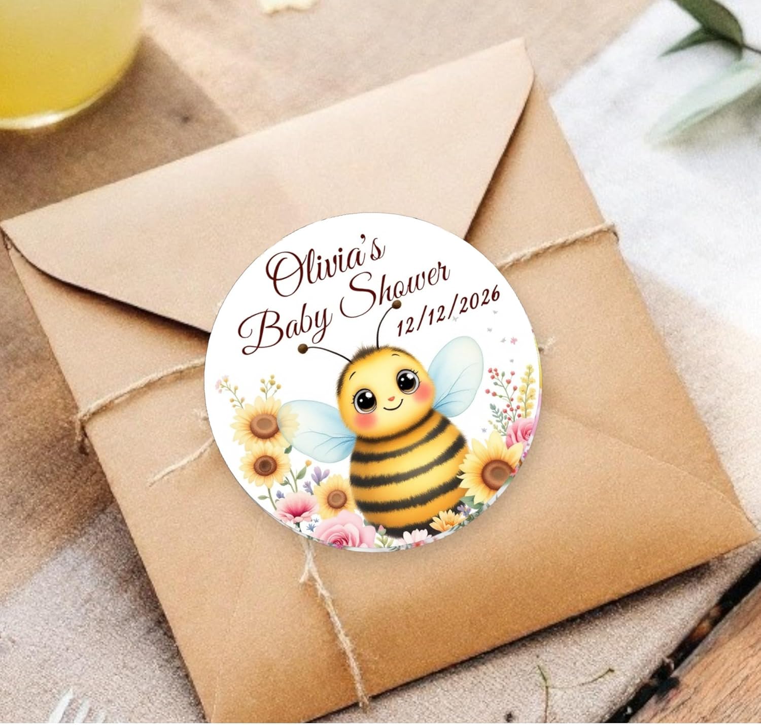 Personalized Baby Bee Shower Labels, 40 Custom Name Birthday Party Favors Stickers Decorations