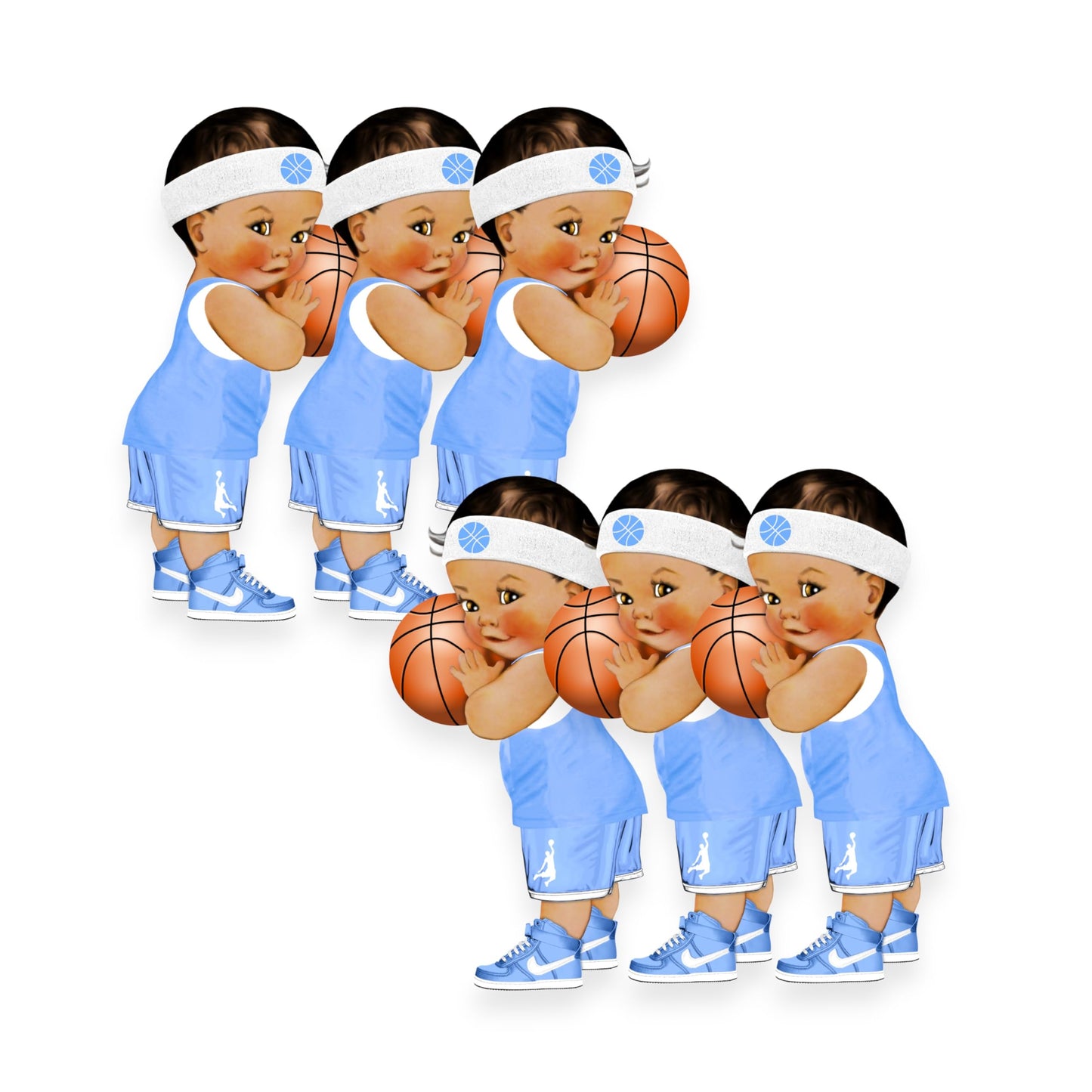 Basketball Ligth Blue Baby Boy Centerpieces Cutouts, Stotr 1st Birthday Baby Shower Party Decorations Suppiles. (African American, Set of 3 Centerpieces)