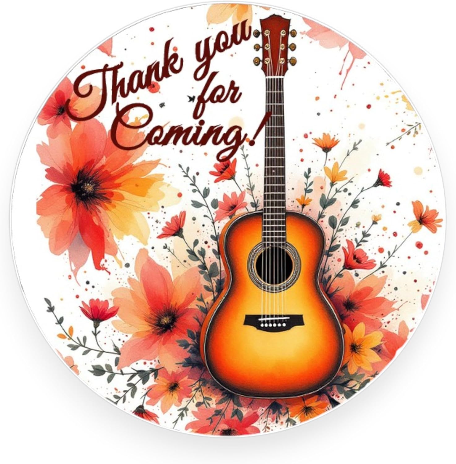 Floral Guitar Labels for Music Party Favors Decorations, 40 Stickers Festival Music Theme Birthday Party Supplies (Autumn Guitar)