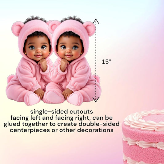 Pink Baby Girl Bear Cutouts DIY Centerpieces, Baby Shower 1st Birthday Party Table Decorations, Wall Room Decor (African American #3, 15 inches(2 Left, 2 Right))