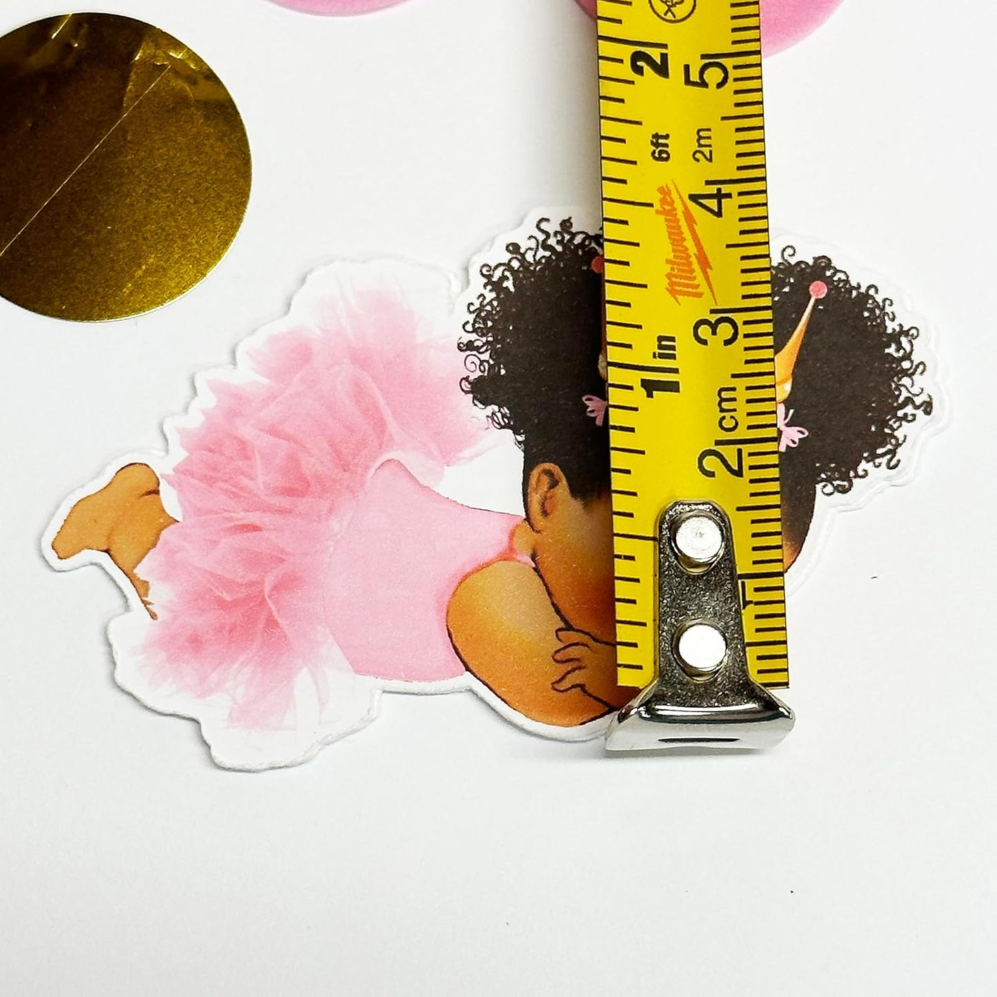DIY Cupcake Toppers Sleeping Baby Girl Pink Tutu Gold Crown, African American Baby Shower 1st Birthday Party Decoration Set of 12