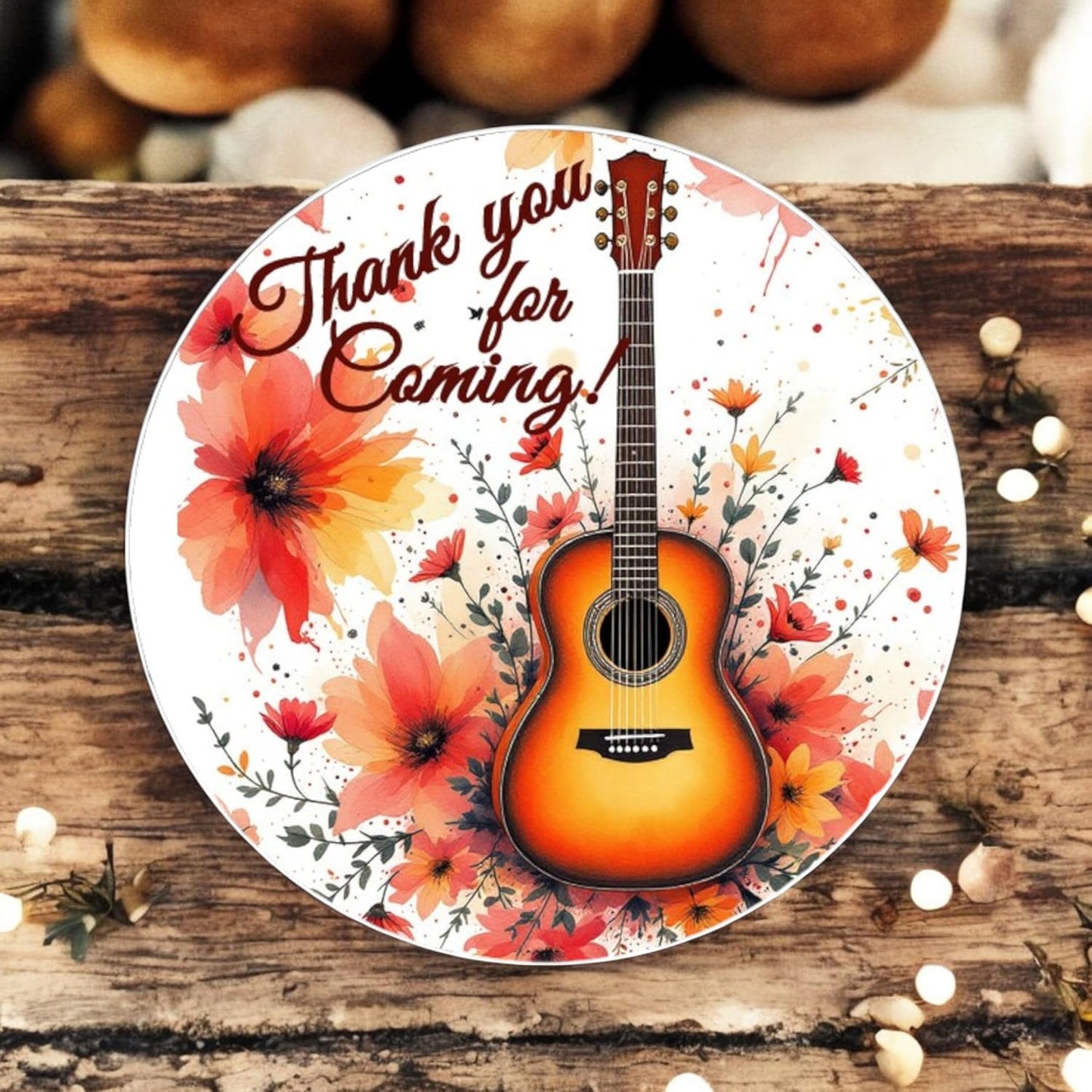 Floral Guitar Labels for Music Party Favors Decorations, 40 Stickers Festival Music Theme Birthday Party Supplies (Autumn Guitar)
