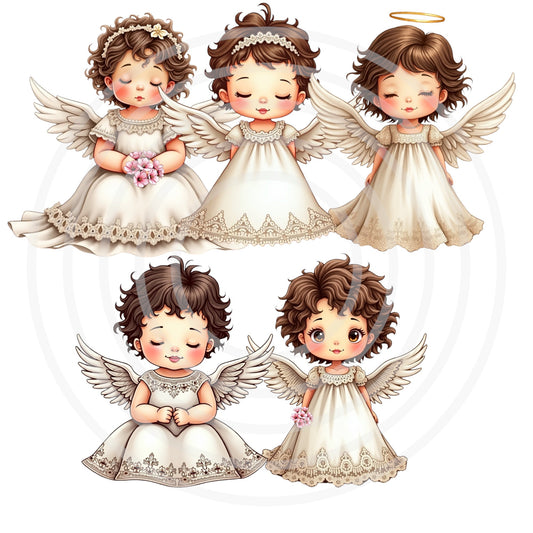 Angel Cute Brunette Girls Clipart, Wing Girl PNG, Baptism, Christian Download