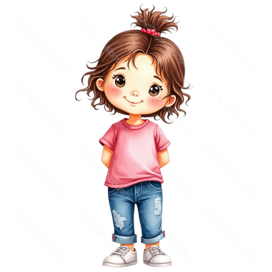 Brunette Girl Demin Clipart Digital Download, Baby Shower Birthday DIY Decorations