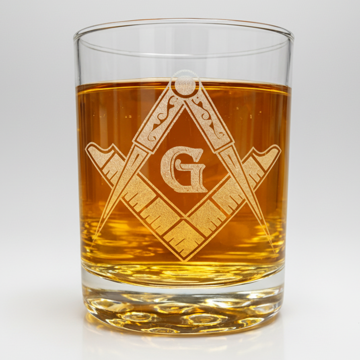 Personalized laser engraved masonic whiskey bourbon glass