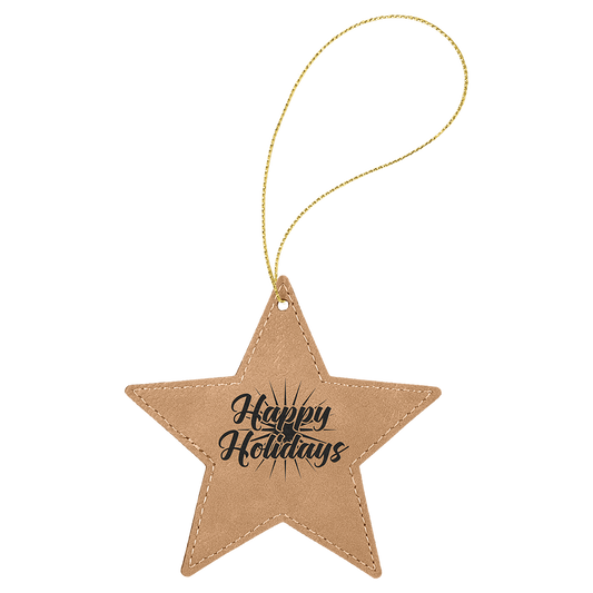 Light Brown engraved leatherette star Christmas ornament