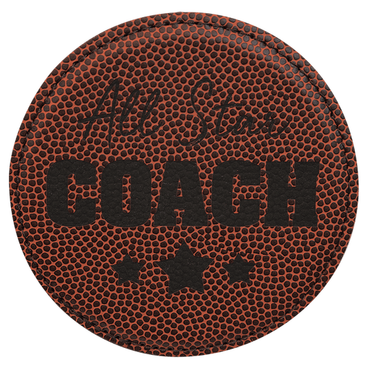 Football Round 4" Coaster laser engraved custom logo sports leatherette coaster