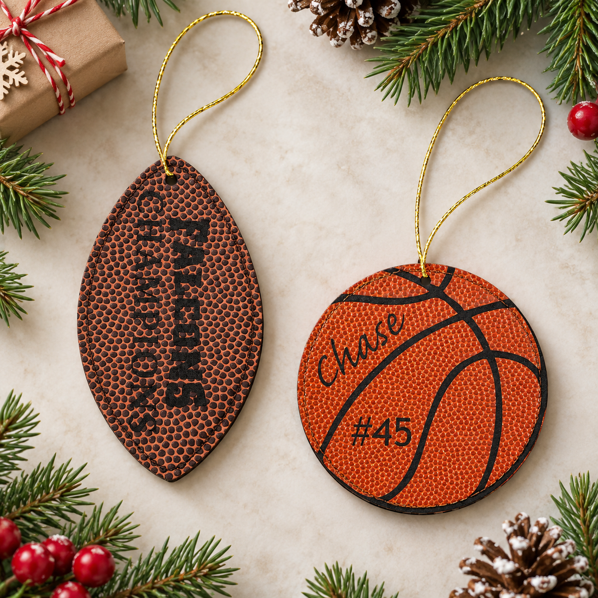 Personalized Sports Ornament – Engraved Leatherette Team Gift
