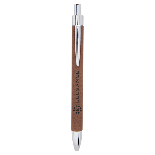 Dark brown engraved leatherette pen