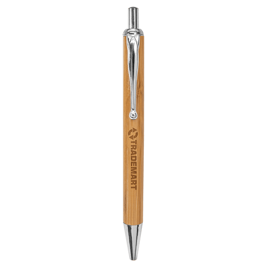 Bamboo engraved pen with silver trim