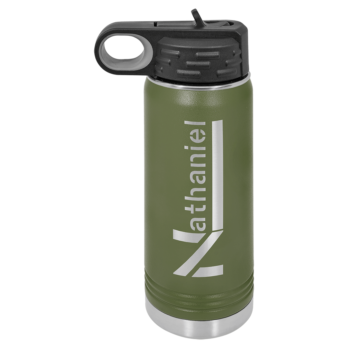 Olive Green 20 oz laser engraved custom logo water bottle with straw lid