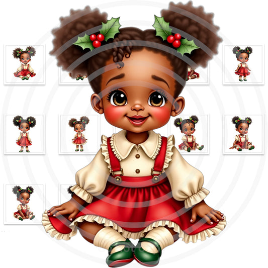 13 Digital Christmas African American Baby Girl Clipart, Holiday Birthday
