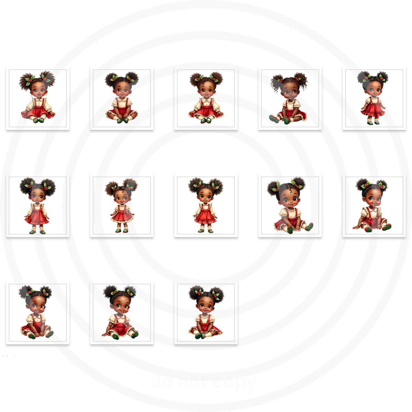 13 Digital Christmas African American Baby Girl Clipart, Holiday Birthday
