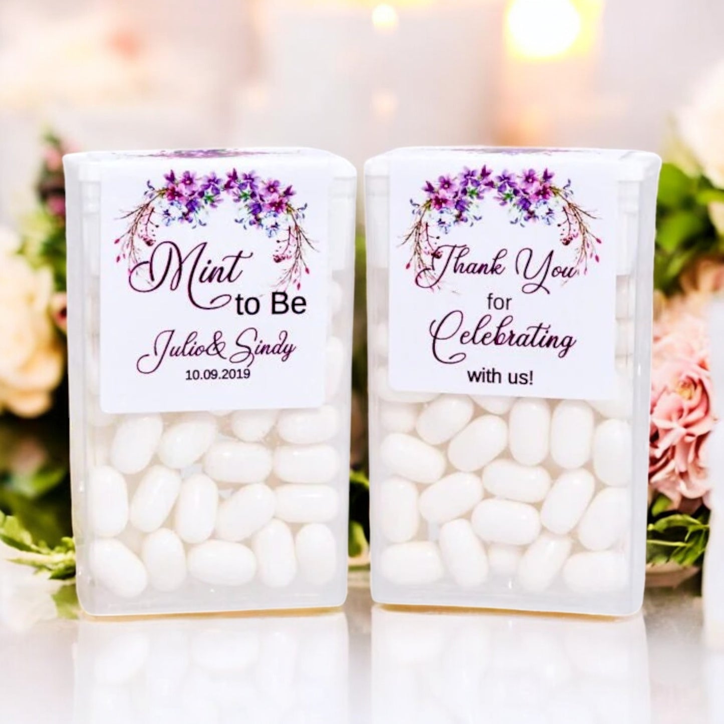 Purple Floral Tic Tac Labels – "Mint to Be" Wedding Bridal Shower Party Favors