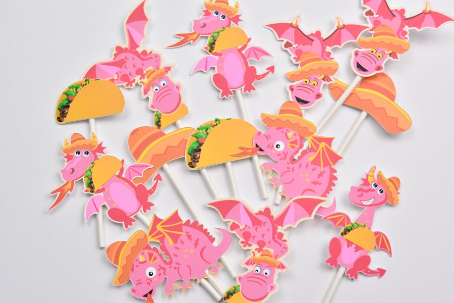 Dragon Taco Cake Toppers, Mexican Taco Dragon Baby Shower Birthday Decoration