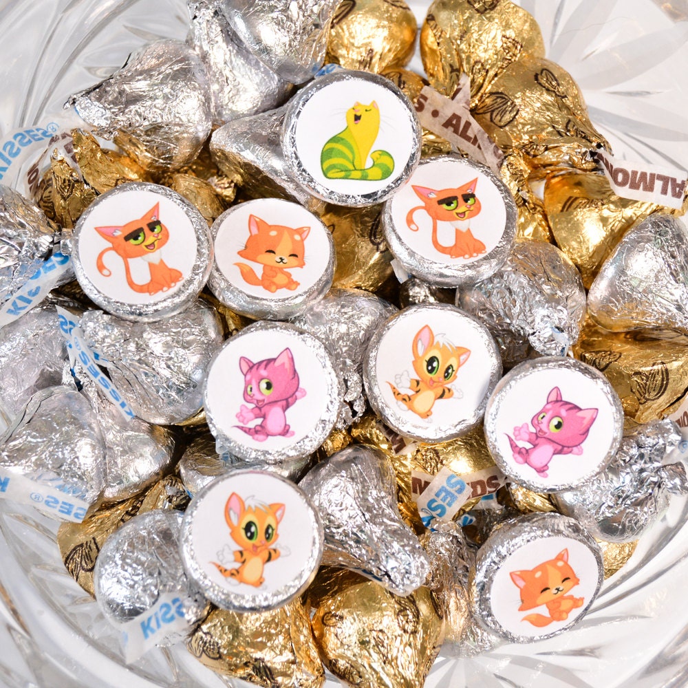 Cat Birthday Labels Candy Miniatures, Kitty Party Favor Candy Bar Stickers, Funny Decoration Gift