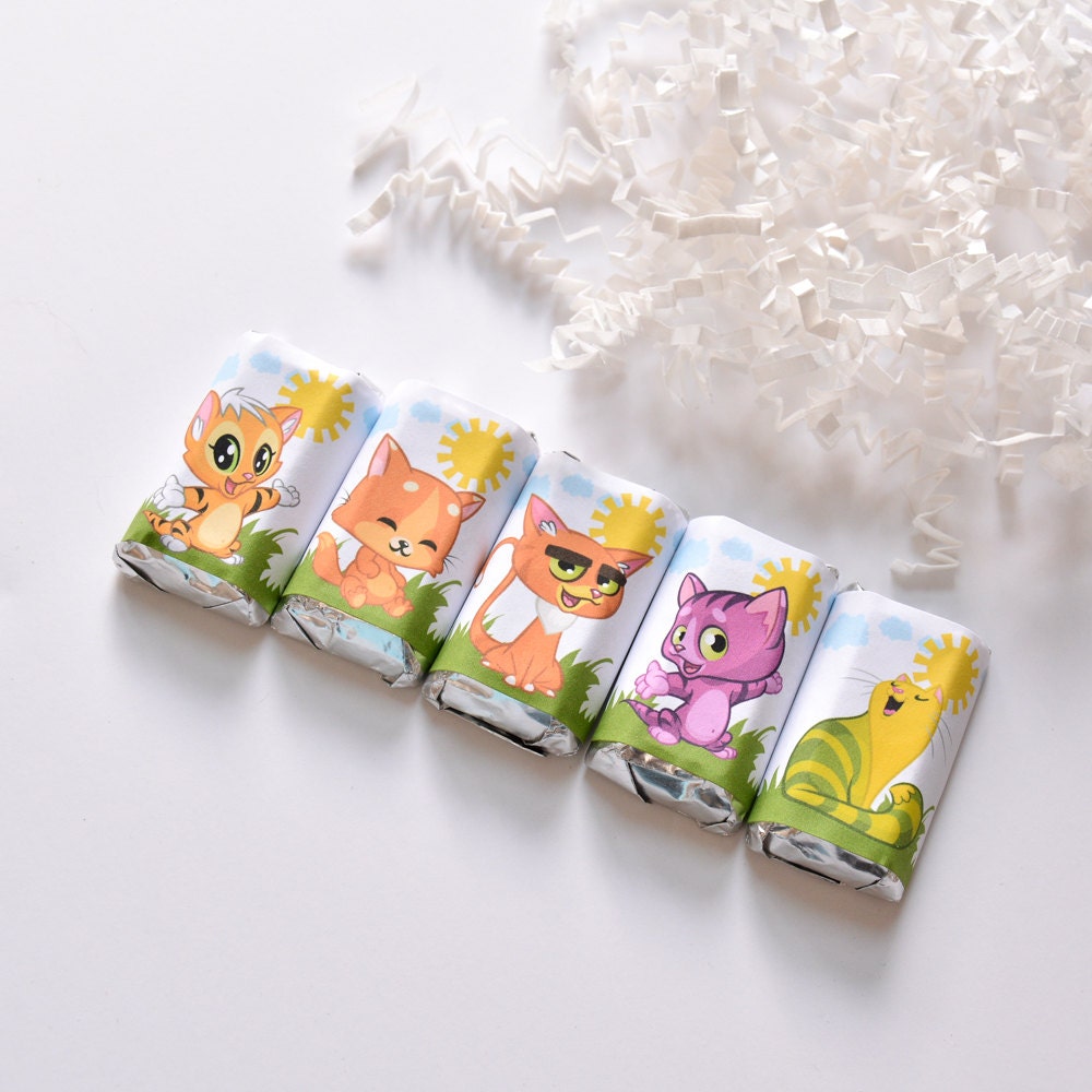 Cat Birthday Labels Candy Miniatures, Kitty Party Favor Candy Bar Stickers, Funny Decoration Gift