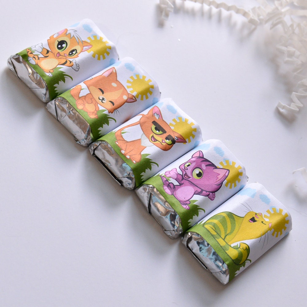 Cat Birthday Labels Candy Miniatures, Kitty Party Favor Candy Bar Stickers, Funny Decoration Gift