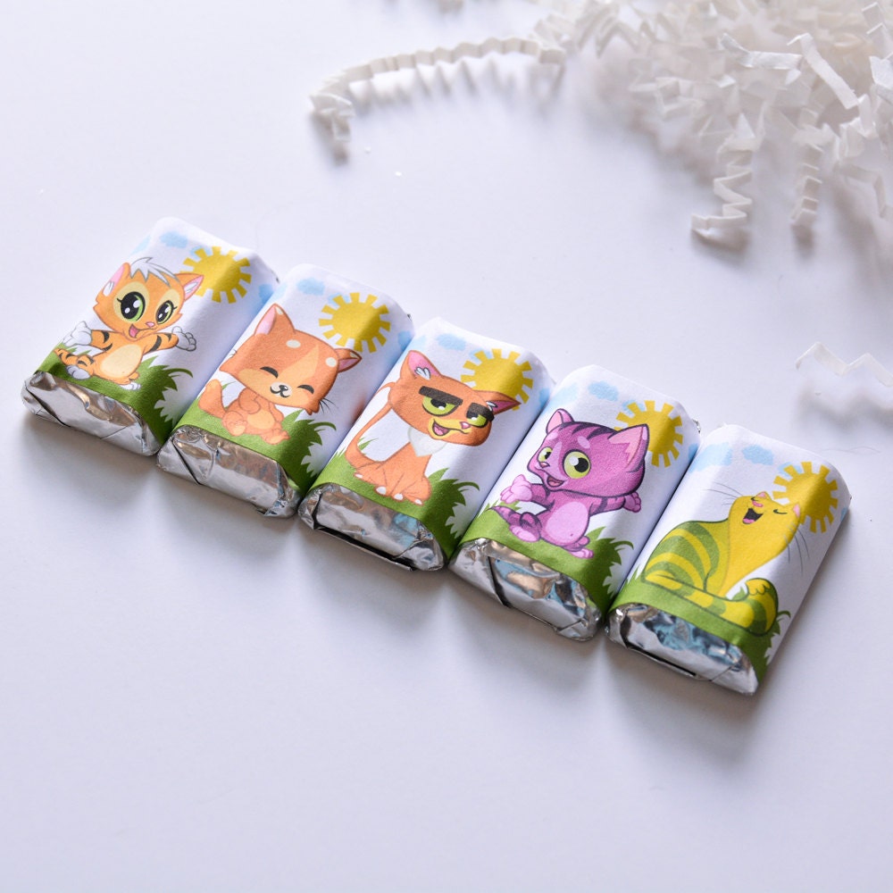 Cat Birthday Labels Candy Miniatures, Kitty Party Favor Candy Bar Stickers, Funny Decoration Gift