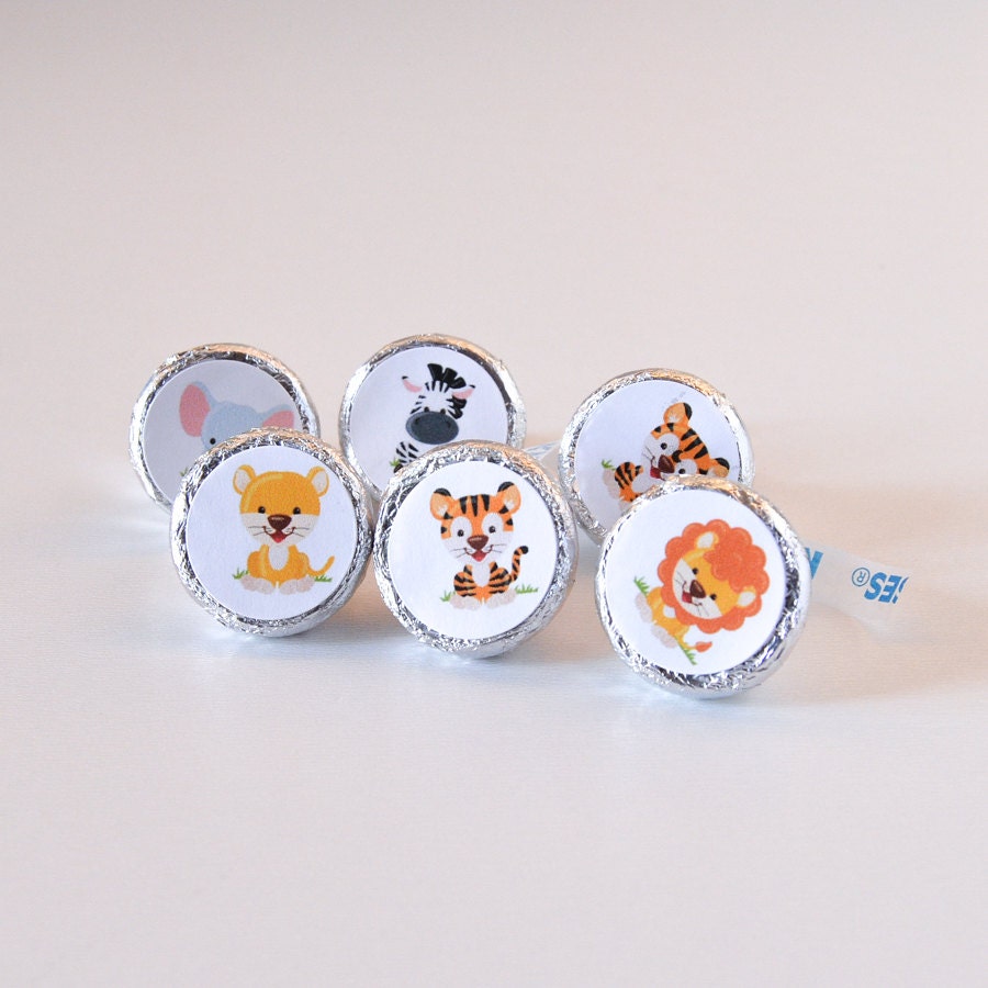 Jungle Safari Kisses Labels Baby Shower Birthday Party Round Candy Labels, Jungle Party Favors, Fits Hershey's Kiss