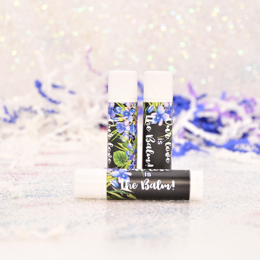 Personalized Floral Violet Lip Balm Labels: Wedding Favor Stickers
