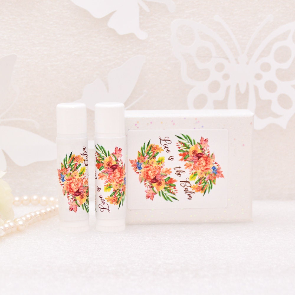 Floral Wedding Lip Balm Labels – Personalized Bridal Shower Favor Stickers, Set of 15