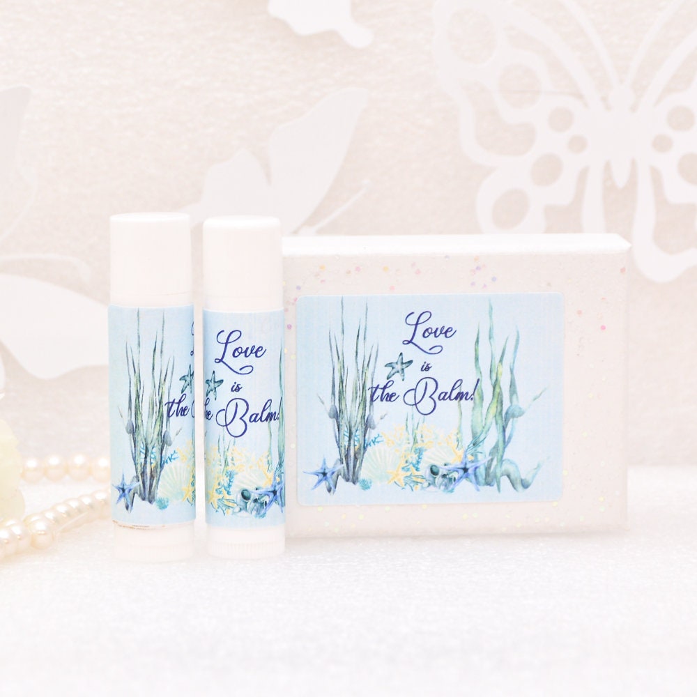 ocean bridal shower favor labels for lip balm tubes, love ia the balm stickers