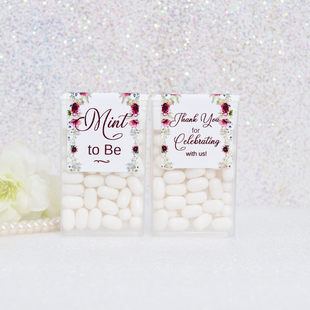 Tic Tac Labels, Burgundy Floral Mint to Be Tic Tak Stickers, Shower Party Personalized Wedding Favors